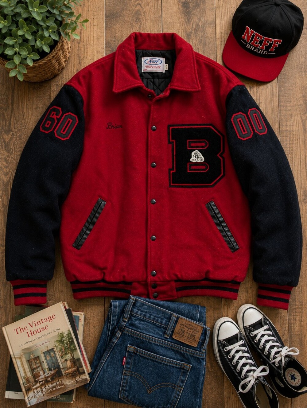 Vintage Neff Varsity Letterman Jacket Red & Black Wool Snap Coat 2XL